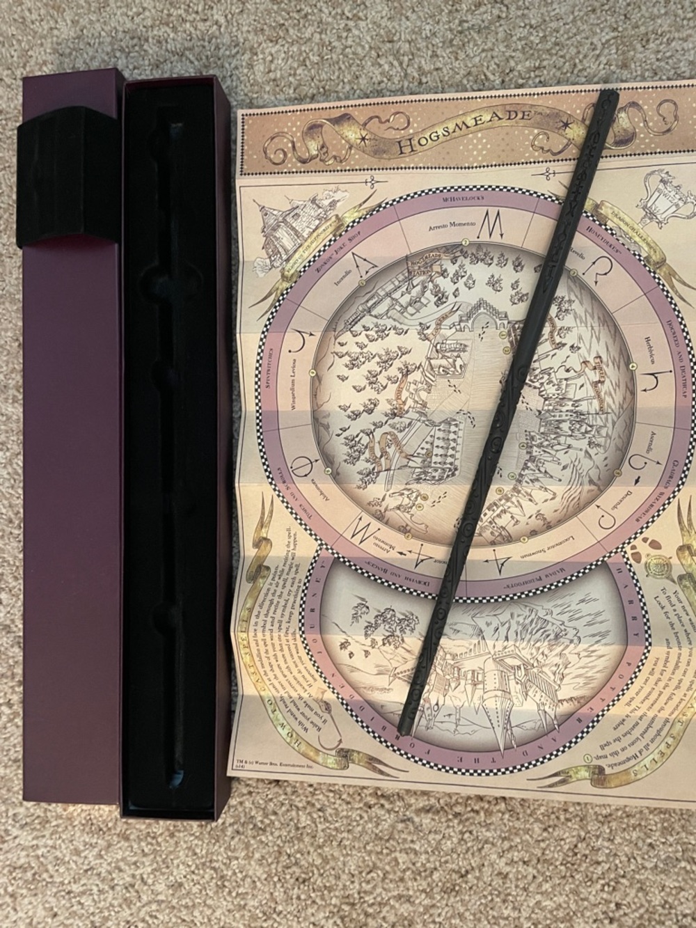 Sirius Black Wizard Wand with Maroon Presentation Box and Map. Interactive